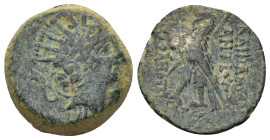 Seleukid Kings, Antiochos VIII (121/0-97/6 BC). Æ (19mm, 6.6 g). Antioch. Radiate and diademed head r. R/ Eagle with closed wings standing r. on thund...
