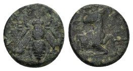 IONIA, Ephesos. Circa 370-350 BC. Æ (12mm, 1.56 g). Bee / Forepart of a stag right, head left.