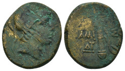 Pontos. Amisos. AE (20mm, 8.32 g). 111/105 - 95/90 BC. Anv.: Helmeted head of Ares right. Rev.: AΜΙ-ΣΟΥ, sword in sheath, between two monograms.