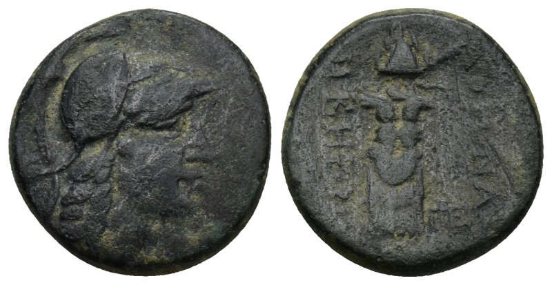 Mysia. Pergamon AE c. 200-133 (6 Gr. 19mm.)
 Helmeted head of Athena right. 
Rev...