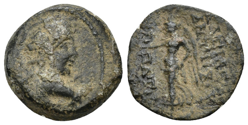 Pamphylia, Perge AE. Circa 200-0 BC. (5.2 Gr. 18mm.)
Head of Artemis to right, q...