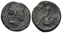 Seleucid Kings, Antiochus I Soter 281-261 BC, AE (11.37 Gr. 24mm.) Antioch 
Diademed head of Antiochus I right 
Rev. Apollo seated on omphalos left, h...