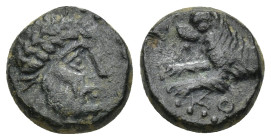 UNCERTAIN. AE 4th-3rd centuries BC. (3 Gr. 13mm.)
Obv: Laureate and bearded head (Zeus?) right. 
Rev. Forepart of wolf left.