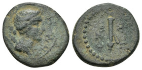 Ancient Greek Coins AE. (4.37Gr. 18mm.)
Female head right. 
Rev. Sword.