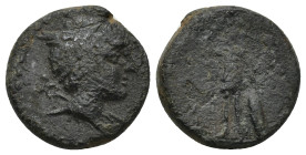 Lycia. Oinoanda 200-100 BC. (4.47 Gr. 16mm)
Draped bust of Hermes with kerykeion and petasos right 
Rev. Ares standing facing with shield and spear.