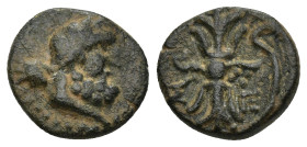 Pisidia, Selgen 2nd-1st century BC. AE (2.16 Gr.12mm ). 
Head of Herakles right. 
Rev. Thunderbolt and bow.