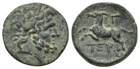 PISIDIA Termessos. AE (1st century BC). (3.92 Gr. 18mm.)
Laureate head of Zeus right. 
Rev. Horse rearing left; Γ (date) to upper right.