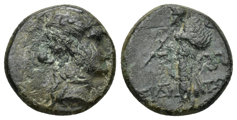 PAMPHYLIA. Side. AE (3.86 Gr. 17mm) 
Helmeted head of Athena right. 
Rev: ΣIΔHTΩ...