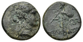 PAMPHYLIA. Side. AE (3.86 Gr. 17mm) 
Helmeted head of Athena right. 
Rev: ΣIΔHTΩN. Nike advancing left, holding palm frond and wreath; in left field, ...
