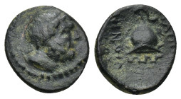 PHRYGIA. Apameia. Ae (133-48 BC). (1.42 Gr. 12mm.)
 Laureate head of Zeus right. 
Rev: ΑΠΑ / BABA. Crested helmet right; maeander pattern below.