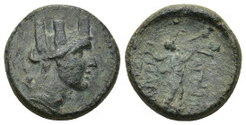 PHRYGIA. Apameia. Circa 88-40 BC. (4.92 Gr. 18mm.)
Turreted head of Tyche to right. 
Rev. Marsyas advancing to right, playing double flute.