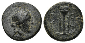 PHRYGIA. Laodicea. AE (Circa 133-80 BC). 4.16 Gr. 16mm) 
 Laureate head of Apollo right. 
Rev. ΛAOΔIKEΩN. Tripod.