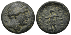 PAMPHYLIA. Perge. AE (3rd century BC). (7.37 Gr. 20mm.)
Laureate head of Artemis right 
 Rev. Artemis standing left, holding wreath and sceptre, forep...