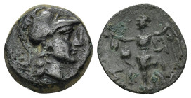 PAMPHYLIA. Side. AE (Circa 200-36 BC). (3 Gr. 14mm.)
Helmeted head of Athena right. 
Rev. Nike advancing left, holding wreath; in left field, pomegran...