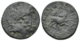 Seleucis and Pieria, Antioch. Civic Issue, 1st century BC. (7.12 Gr. 20mm.). 
Laureate head of Zeus right. 
 Rev. Ram leaping right, looking back; sta...