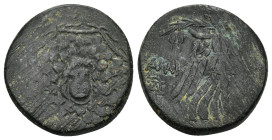 Pontos, Amisos. Under Mithradates VI Eupator. Ca. 85-65 B.C. AE (6.8 Gr. 21mm).
 Octagonal shield bearing aegis, Gorgoneion in center 
Rev. Nike walki...