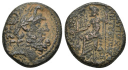 Syria, Seleucis and Pieria. Antiochia ad Orontem. 1st century B.C. AE (8.27 Gr. 20mm.). 
Laureate head of Zeus right 
Rev. Zeus Nikephoros seated left...