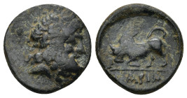 LYDIA. Tralles (as Seleukeia). AE (3rd century BC). (3.1 Gr. 16mm.)
Laureate head of Zeus right. 
Rev. Bull butting left.
