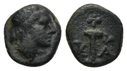 Uncertain Greek Bronze Coins (1.22 Gr. 10mm.)
Head of Apollo (?) left
Rev. Sword T E A.