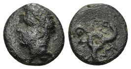 Lycian Dynasts. Perikles. Ca. 380-360 B.C. AE (1.7 Gr. 11mm.). 
Horned head of Pan left 
Rev. Triskeles.