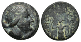 PAMPHYLIA. Perge.AE (3rd century BC). (3.76 Gr. 17mm.)
Obv: Laureate head of Artemis right, with bow and quiver over shoulder.
Rev. Artemis standing l...