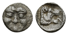 Pamphylia. Aspendos circa 460-360 BC. Obol AR (0.5 Gr. 8mm.) 
Gorgoneion with protruding tongue 
Rev. Head of lion to right.