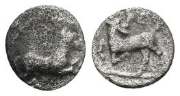 CILICIA, Kelenderis. Circa 425-400 BC. AR Obol (0.7 Gr. 9mm.). 
Horse prancing right 
Rev. Goat kneeling left, head reverted.