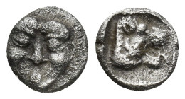 Pamphylia. Aspendos circa 460-360 BC. Obol AR (0.52 Gr. 8mm.)
Gorgoneion with protruding tongue 
Rev. Head of lion to right.