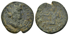 PHRYGIA. Eumenea. Pseudo-autonomous (2nd century). Ae. (20mm, 4.83 g) Obv: ЄVMЄNЄIA. Turreted and draped bust of Tyche right. Rev: ЄVMЄNЄΩN / ΓΛAVKOC....