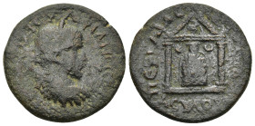 Pamphylia, Perge Philip I (244-249). Æ (26mm, 10.9 g). Laureate, draped and cuirassed bust r. R/ Distyle temple, with eagle in pediment and containing...