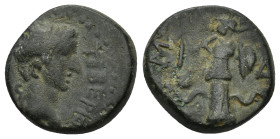 PAMPHYLIA, Side. Tiberius. AD 14-37. Æ (17mm, 4.37 g) ΤΙΒΕΡΙΟΣ[; laureate head of Tiberius, r. / ΣΙ-ΔΗ (across field); Athena standing facing, head r....