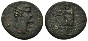 Phrygia, Aezanis. Gaius Caligula. A.D. 37-41. AE (21mm, 5.73 g). Lollios Klassikos and Lollios Roufos, magistrates. [ΓA]IOΣ KAIΣAP, Radiate head of Ga...
