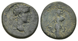 Pamphylia. Side . Tiberius AD 14-37. AE. (3.2 Gr. 16mm.) 
Laureate head right 
Rev. Athena advancing right, holding spear and shield.