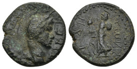 PAMPHYLIA, Side. Tiberius. AD 14-37. AE (5.5 Gr. 19mm). 
Laureate head right 
Rev. Athena advancing right, holding spear and shield; pomegranate to up...