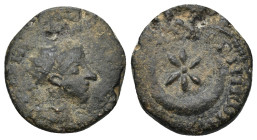 Mesopotamia. Carrhae. Gordian III. AD 238-244. AE (4.32 Gr. 18mm.)
Radiate bust right 
Rev. Six-rayed star above crescent.