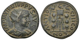 Pisidia. Antioch. Philip I Arab AD 244-249. AE. (8.22 Gr. 24mm.)
Radiate, draped and cuirassed bust of Philip I right 
Rev. Legionary eagle left, head...