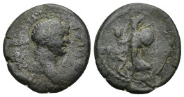 PAMPHYLIA. Side. Trajan (98-117). AE (4.55 Gr. 19mm.)
Laureate head of Trajan, right. 
Rev. Athena advancing left, holding pomegranate in her right ha...