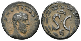 Macrinus (217-218). Seleucis and Pieria, Antioch. AE (3.6 Gr. 18mm.)
Laureate and cuirassed bust right 
Rev. Large SC, Δ above, Є below; all within la...