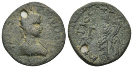 Pisidia Antiochia Elagabalus (218-222). (6 Gr. 22mm.) 
 Laureate, draped and cuirassed bust right. 
Rev. Tyche standing left, holding rudder and cornu...