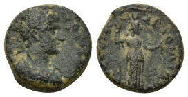 PAMPHYLIA, Perge. Hadrian. AD 117-138.AE † (2.46 Gr. 14mm.) 
 Laureate and draped bust right 
Rev. Artemis standing right, holding arrow and bow.