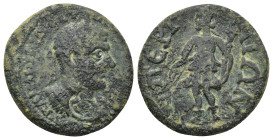Pamphylia. Perge. Macrinus AD 217-218. AE (8.57 Gr. 22mm.) 
Laureate and cuirassed bust right. 
Rev. ΠƐΡΓΑΙΩΝ; Artemis standing facing in short chiton...