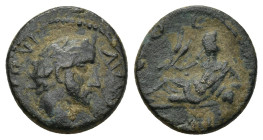 LYCAONIA. Iconium. Antoninus Pius, 138-161. AE (2.61 Gr. 14mm.). 
Laureate head of Antoninus Pius to right. 
Rev. COL - ICO River-god reclining left, ...