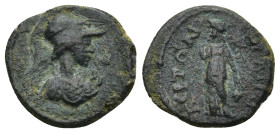 PHRYGIA, Hierapolis. Pseudo-autonomous issue. Time of the Antonines, AD 138-192. (2.26 Gr. 15mm). 
Draped bust of Athena left, wearing crested Corinth...