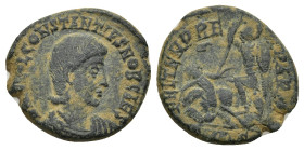 Constantius Gallus (Caesar, 351-354). Æ (16mm, 3.18 g). Bare-headed, draped and cuirassed bust r. R/ Soldier standing l., holding shield, spearing a f...