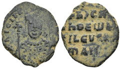 NICEPHORUS II PHOCAS, 963-969 AD. AE, Follis. (24mm, 5.3 g) Constantinople. Obv: [nICIFR] bASILEV [RW]. Facing bust of Nicephorus II Phocas, bearded, ...