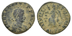 Arcadius. A.D. 383-408. AE 4 half-centenionalis (13mm, 1.26 g). Antioch mint, Struck A.D. 388-392. D N ARCADIVS P F AVG, pearl diademed, draped and cu...