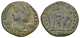 Constans (337-350), AE centenionalis, issued 348-50. Heraclea, (20mm, 3.18 g). Obv: D N CONSTANS P F AVG, bust left holding globe Rev: FEL TEMP REPARA...
