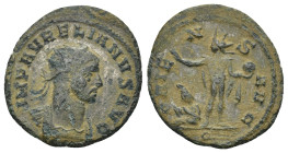 Aurelian. AD 270-275. Æ Antoninianus. (22mm, 2.84 g) AVRELIANVS AVG, radiate, cuirassed bust right. / ORIENS AVG, Sol standing right, head turned back...