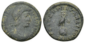 Constans AD 337-350. Cyzicus Follis Æ (17mm, 2.88 g). D N CONSTANS P F AVG, pearl-diademed, draped, and cuirassed bust right / FEL TEMP REPARATIO, rad...