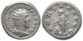 Philip I (AD 244-249). AR antoninianus (22mm, 4.17 g). Rome, AD 244-247. IMP M IVL PHILIPPVS AVG, radiate, draped and cuirassed bust of Philip I right...